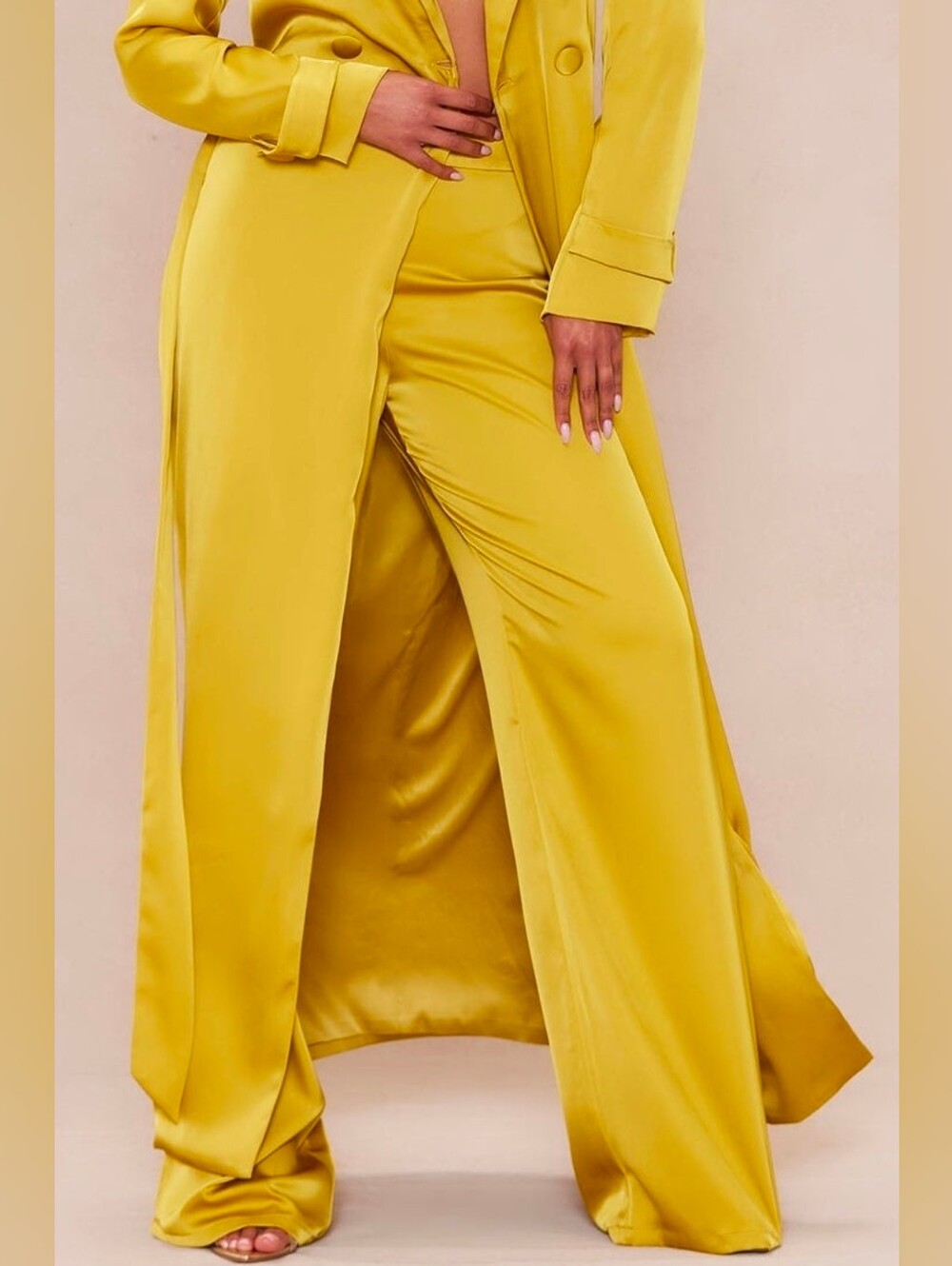 Fashion Nova Satin Wide-Leg Pants in Yellow